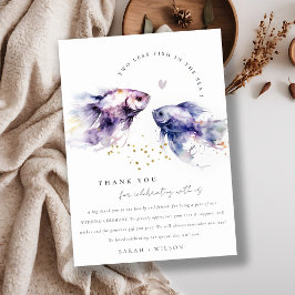 Elegant Lilac Watercolor Coastal Fish Wedding Dankeskarte