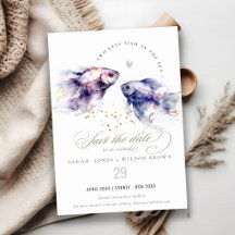 Elegant Lilac Watercolor Coastal Fish Wedding