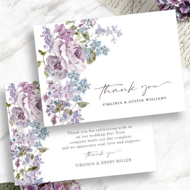Elegant Lilac Wedding Dankeskarte (Elegant Lilac Floral Wedding Thank You Card by Painted Paperie
)