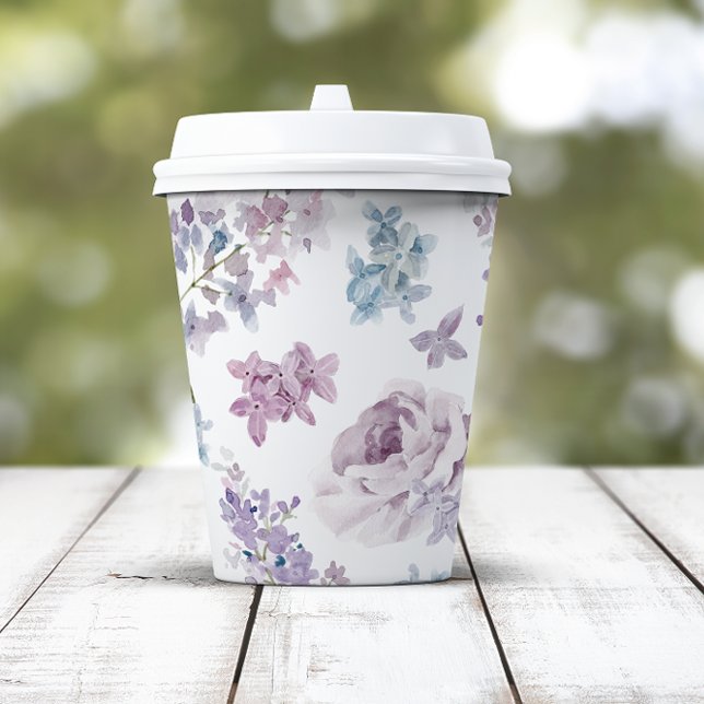 Elegant Lilac Wedding Pappbecher (Elegant Lilac Floral Wedding Paper Cups by Painted Paperie
)