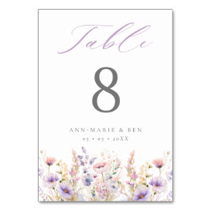Elegant Lilac Wildblumen Hochzeit Tischnummer