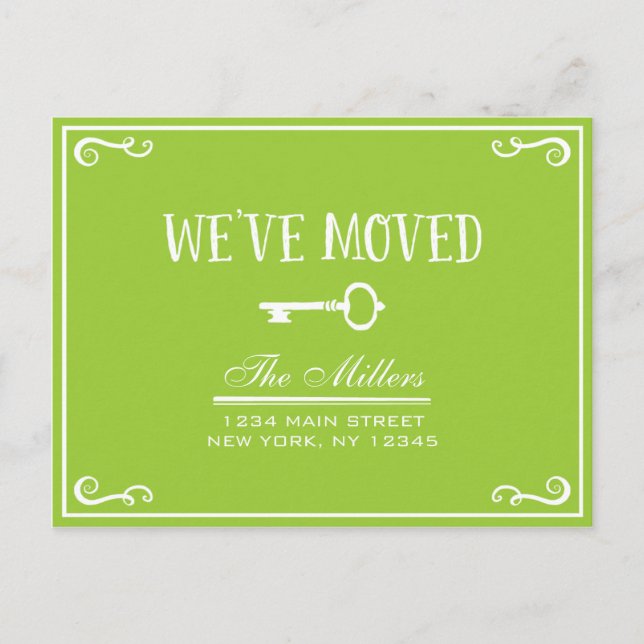 Élégant Lime Green Key Moving Faire-part (Devant)