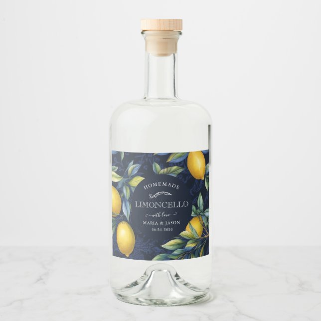 Elegant Limoncello Lemons Alkoholflaschenetikett (Vorderseite)
