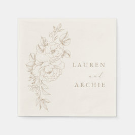 Elegant Line Art Boho Vintage Floral Wedding Serviette
