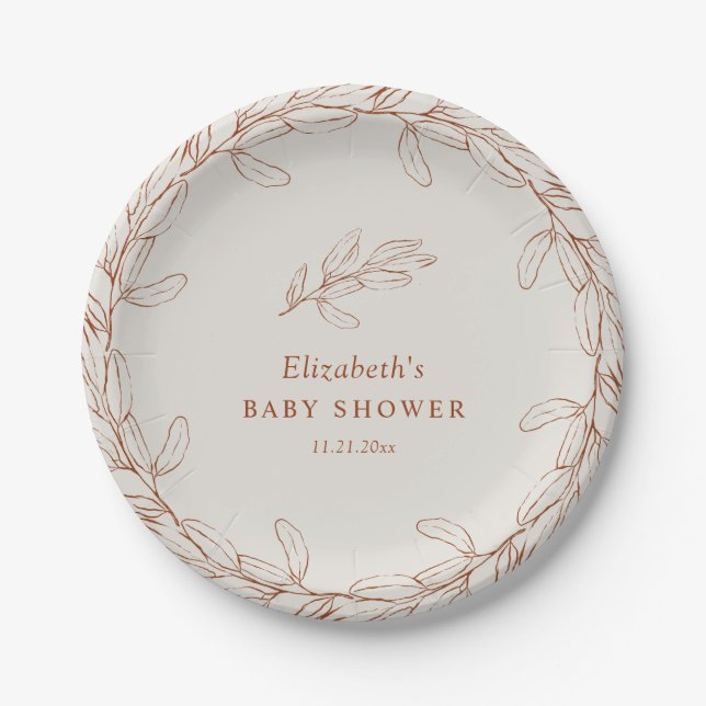 Elegant Line Art Botanical Baby Shower Pappteller (Vorderseite)