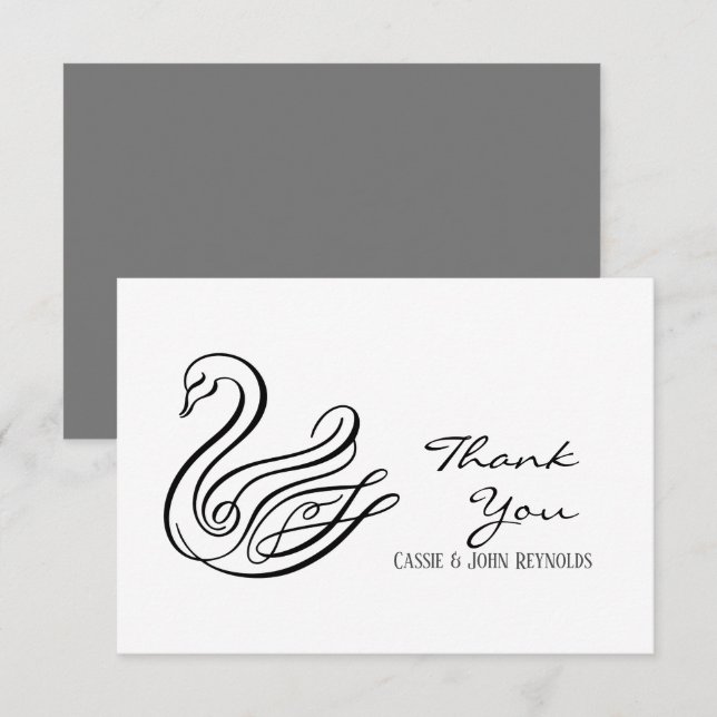 Elégant Line Art Swan Mariage Carte de remerciemen (Devant / Derrière)
