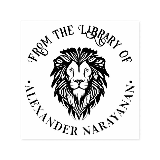 Elegant Lion Head #3 Round Library Book Name Permastempel (Design)