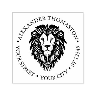 Elegant Lion Head #3 Round Name Address Permastempel
