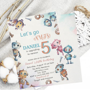 Elegant Little Robot Watercolor Baby Birthday Par Einladung