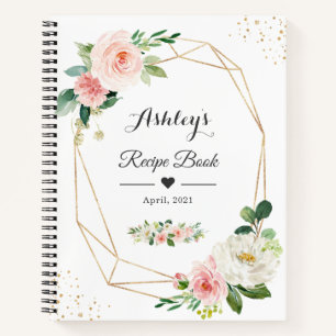 Élégant livre de recettes floral rose pâle géo