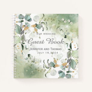 Elégant livre d'hôtes Botanical Eucalyptus Green