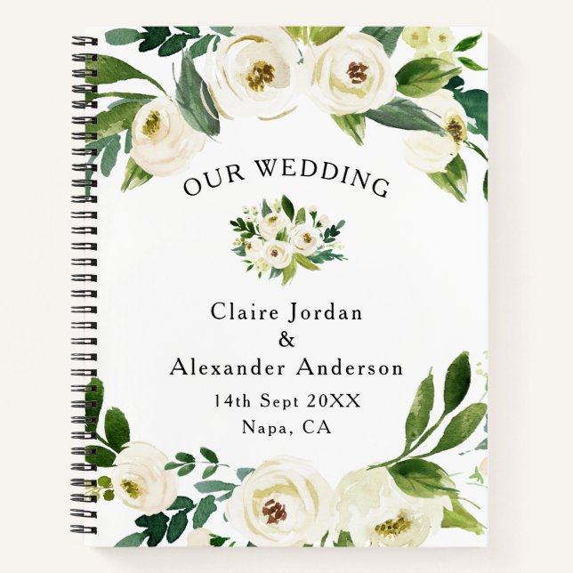 Elégant livre d'hôtes Mariage de fleurs blanches (Devant)