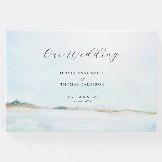 Élégant livre d'hôtes Mariage en bord de mer côtie (Devant)