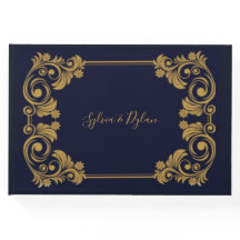 Elégant livre d'hôtes Mariage Marine & Gold
