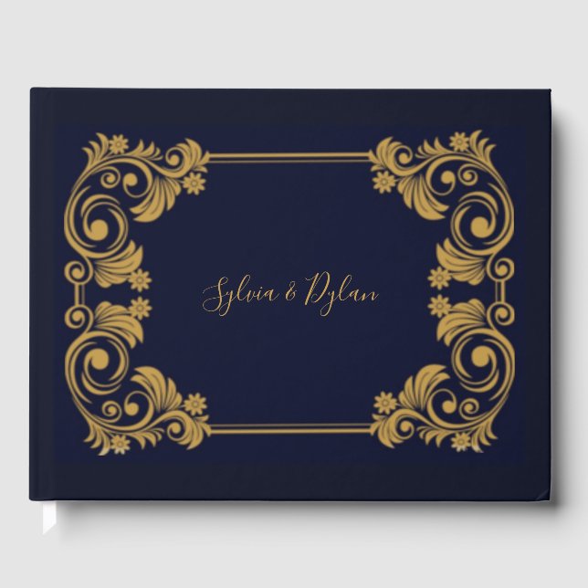 Elégant livre d'hôtes Mariage Marine & Gold (Recto)
