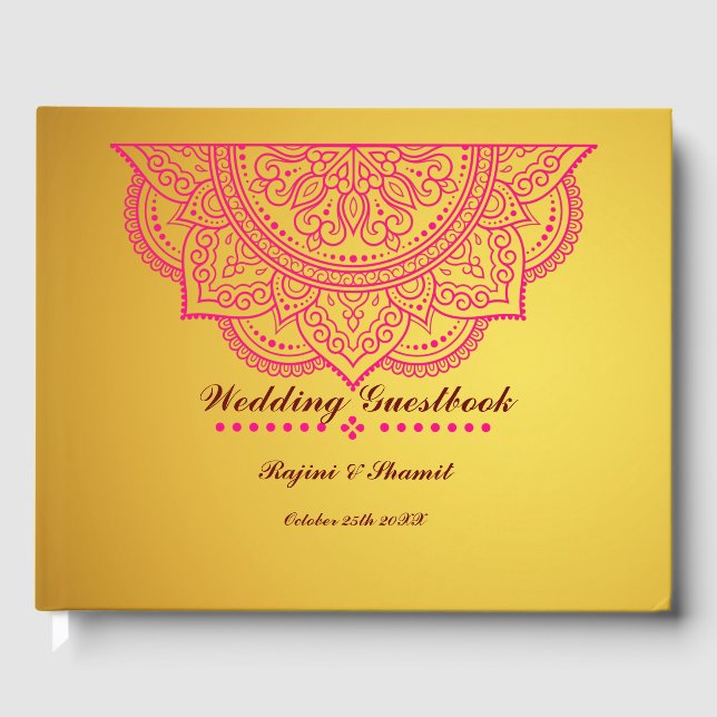 Elégant Livre d'invité Gold Pink Paisley Mandala (Recto)
