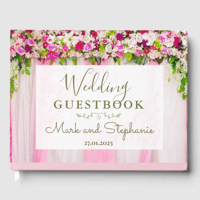 Élégant livre d'or Mariage de fleurs rose vif (Recto)