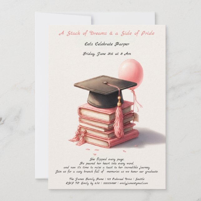 Élégant livre Lover Graduation Brunch Invitation (Devant)