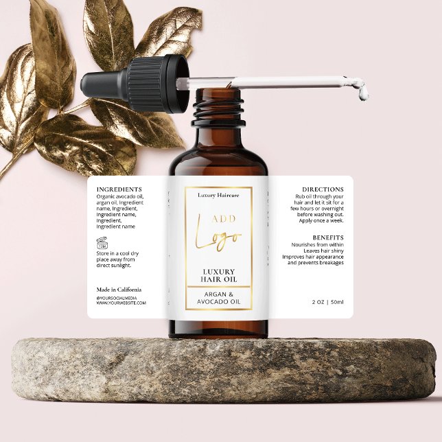 Élégant Logo Or Étiquette de la bouteille à goutte (Elevate your cosmetic bottles with this elegant white & gold wrapper label design)