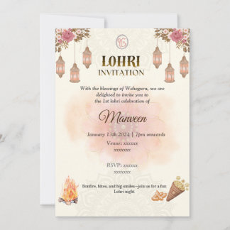 Elegant Lohri Invitation- Pastel, Minimalistic Einladung