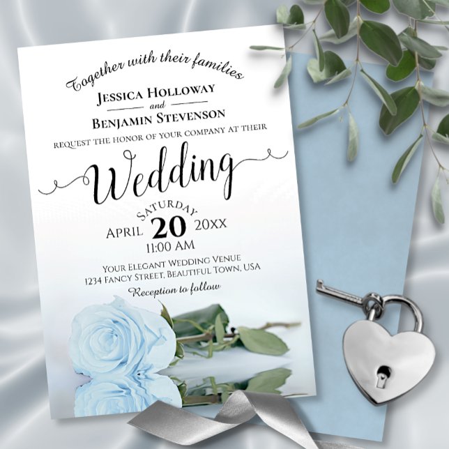 Elegant Long Stemmed Dusty Blue Rose Wedding Einladung (Von Creator hochgeladen)