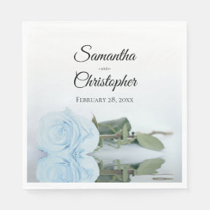 Elegant Long Stemmed Dusty Blue Rose Wedding Serviette