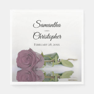 Elegant Long Stemmed Dusty Mauve Rose Wedding Serviette