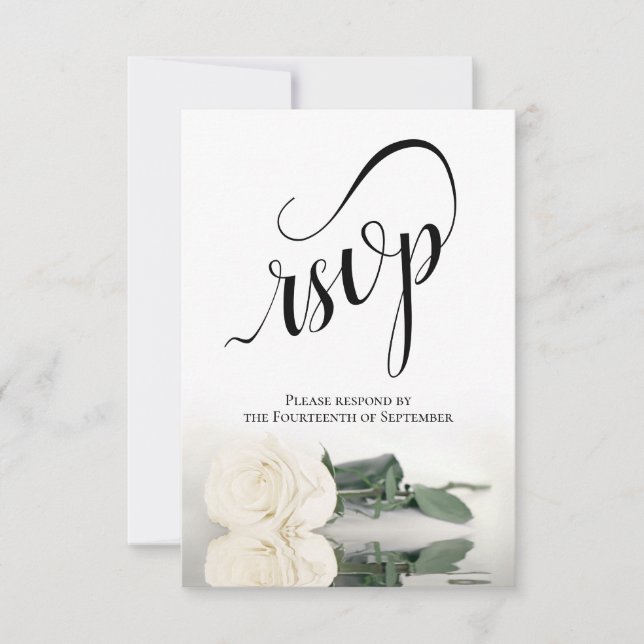 Elegant Long-Stemmed Ivory White Rose Wedding RSVP Karte (Vorderseite)