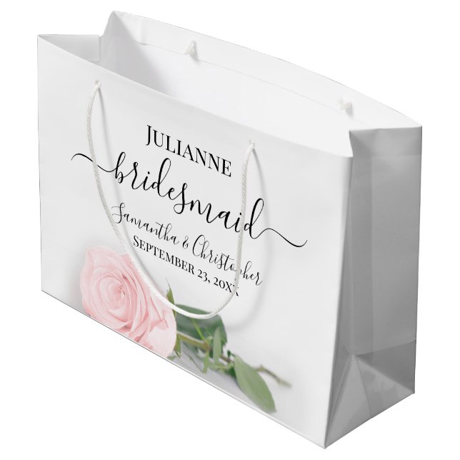 Elegant Long Stemmed Pink Rose Bridesmaid Hochzeit Große Geschenktüte (Rückseite Schrägansicht)