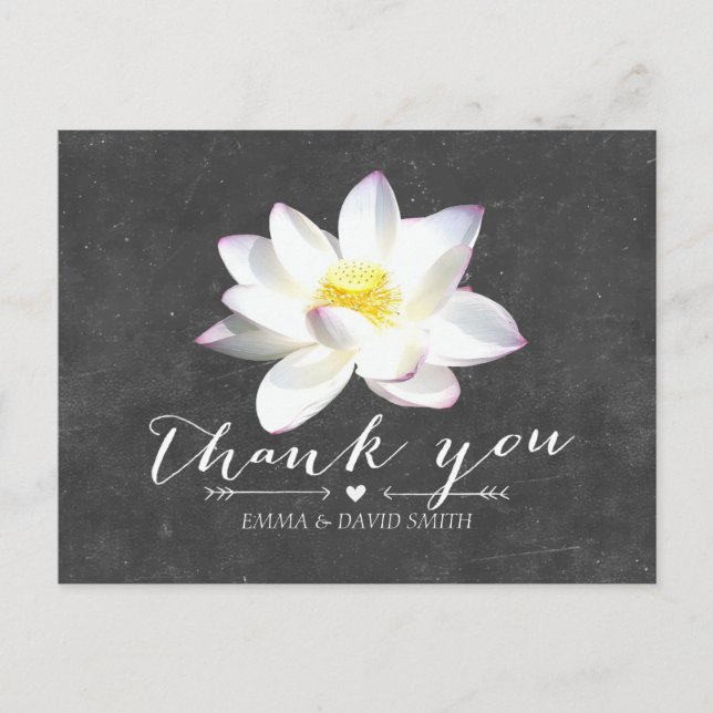 Elegant Lotus Blume Chalkboard Vielen Dank Postkarte (Vorderseite)