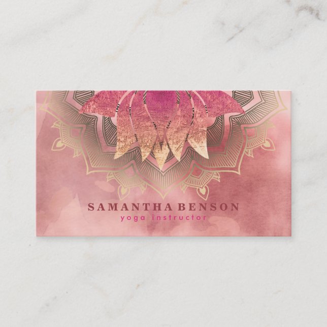Elegant Lotus Blume Mandala Logo Yoga Instructor Visitenkarte (Vorderseite)