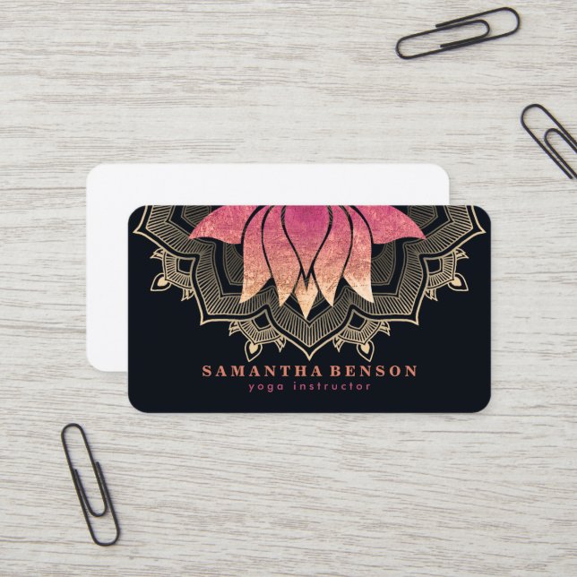 Elegant Lotus Blume Mandala Logo Yoga Instructor Visitenkarte (Vorderseite/Rückseite Beispiel)