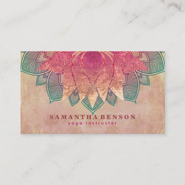 Elegant Lotus Blume Mandala Logo Yoga Instructor Visitenkarte (Vorderseite)