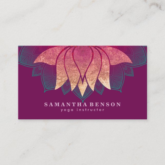 Elegant Lotus Blume Mandala Logo Yoga Instructor Visitenkarte (Vorderseite)