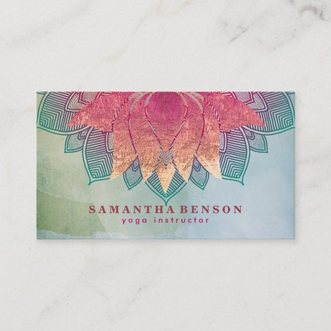 Elegant Lotus Blume Mandala Logo Yoga Instructor Visitenkarte (Vorderseite)