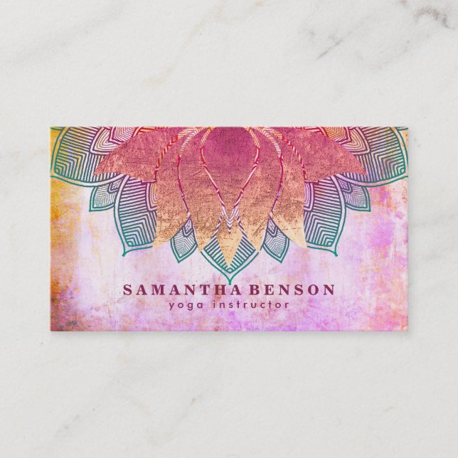 Elegant Lotus Blume Mandala Logo Yoga Instructor Visitenkarte (Vorderseite)