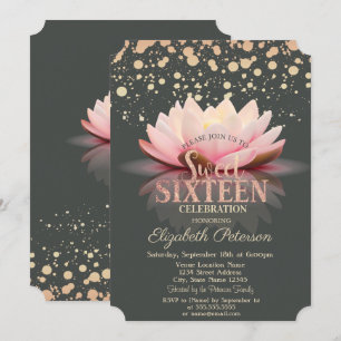 Elegant Lotus Dots Sweet 16 Einladung