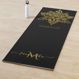 Elegant Lotus Gold Mandala Monogram Black Yogamatte
