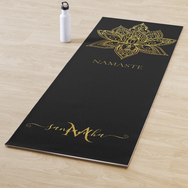 Elegant Lotus Gold Mandala Monogram Black Yogamatte (Beispiel)