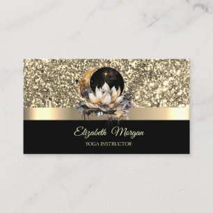 Elegant Lotus Moon Celestial Gold Yoga Instructor Visitenkarte