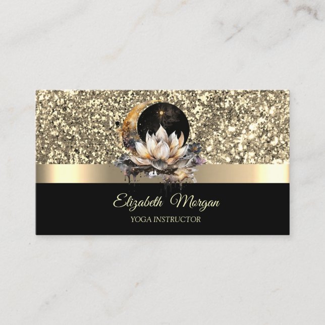Elegant Lotus Moon Celestial Gold Yoga Instructor Visitenkarte (Vorderseite)