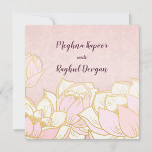 Elegant Lotus Pink Indian Damask Wedding Einladung