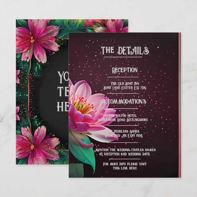 Elegant Lotus Wedding Einladung | floral kosmisch (Vorne/Hinten)