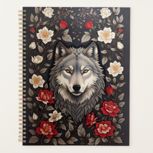 Élégant loup gris floral