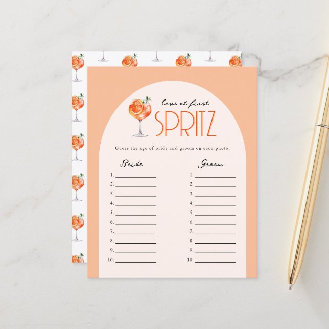Elegant Love at First Spritz Bridal Shower Game (Vorderseite/Rückseite Beispiel)