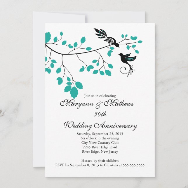 Elegant Love Birds Hochzeitstag Einladung (Vorderseite)