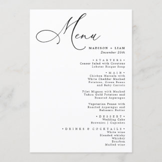 Elegant Lovely calligraphy Menu Mariage