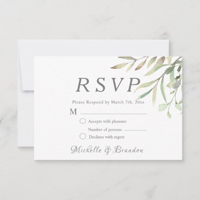 elegant lush water-colored wedding RSVP karte (Vorderseite)