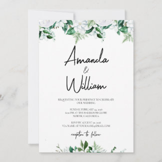 Elegant Lush White Floral and Greenery Wedding Einladung