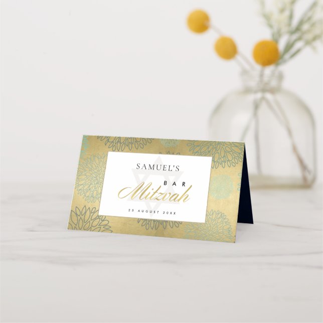 ELEGANT LUX NAVY GOLD DAHLIA FLORA BAR BAT MITZVAH PLATZKARTE (Rückseite)